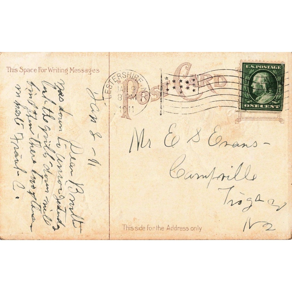 Vtg 1911 New Years Greetings Postcard Gnomes Money Bags Moon 1c Franklin Stamp - Picture 2 of 2